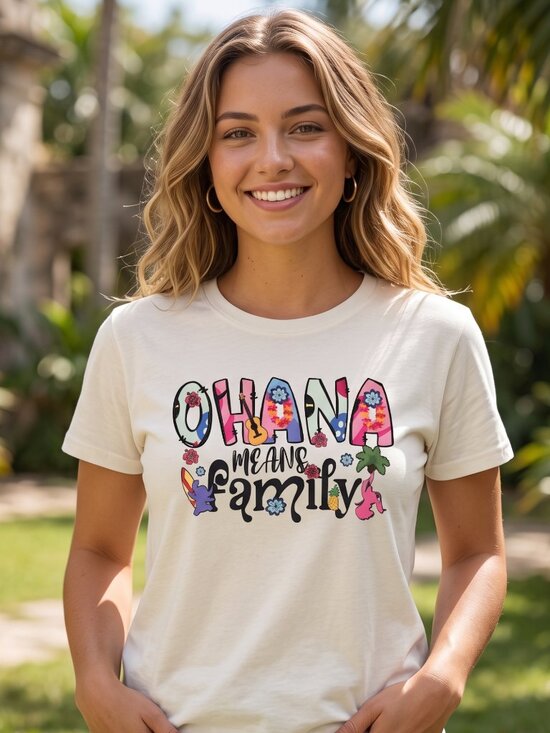 Tops - NWOT | Ohana Means Family Graphic T-Shirt | Lilo & Stitch Inspired | Cream | XL